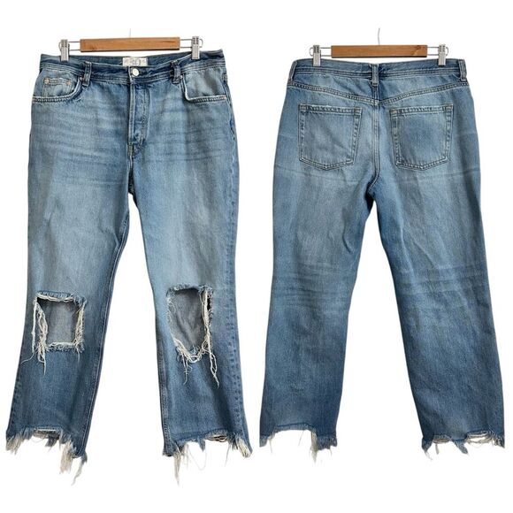 FREE PEOPLE DISTRESSED MAGGIE‎ STRAIGHT JEAN DENIM 30 - Picture 2 of 12